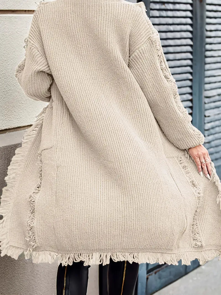 Ramziya - Elegant Lung Ciucure Cardigan Cu Buzunar