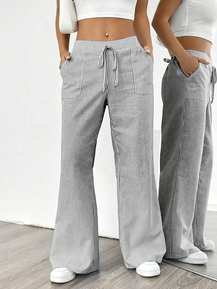 Alina - Pantaloni Eleganți cu Dungi și Buzunare