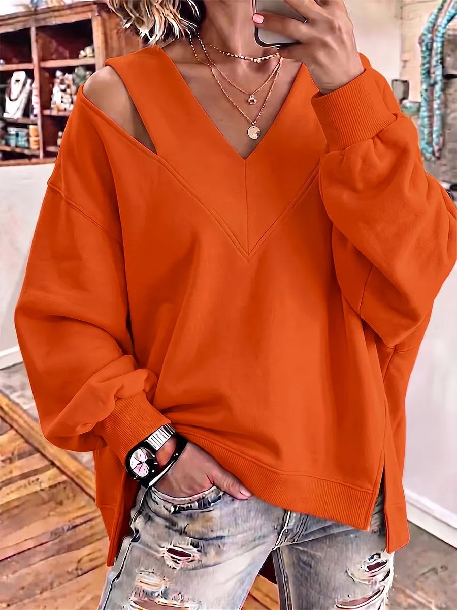 Kirstan - Hanorac Oversized Elegante cu Decupaj și Guler în V