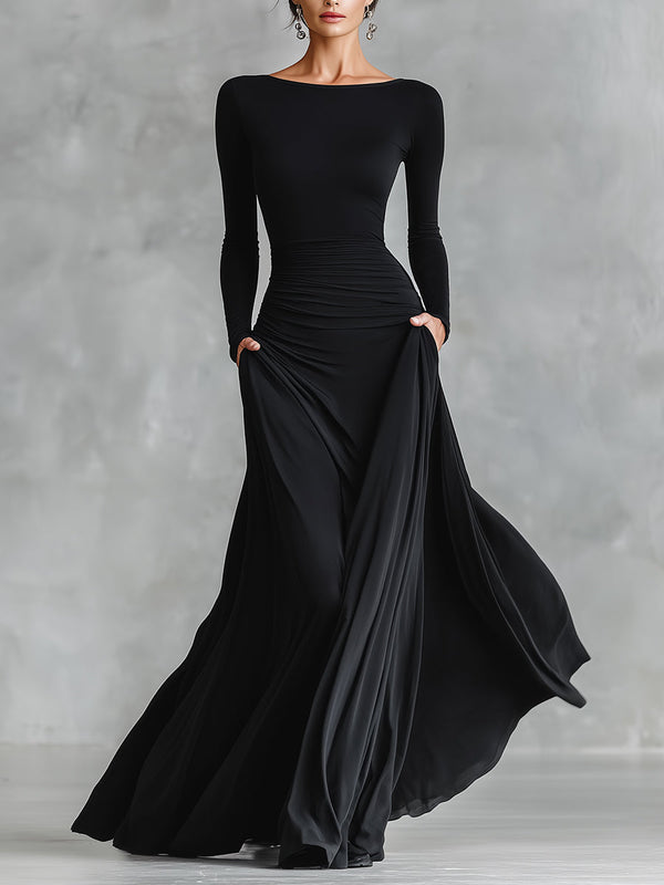 Hestia - Rochie Maxi Elegantă cu Pliuri Fluide