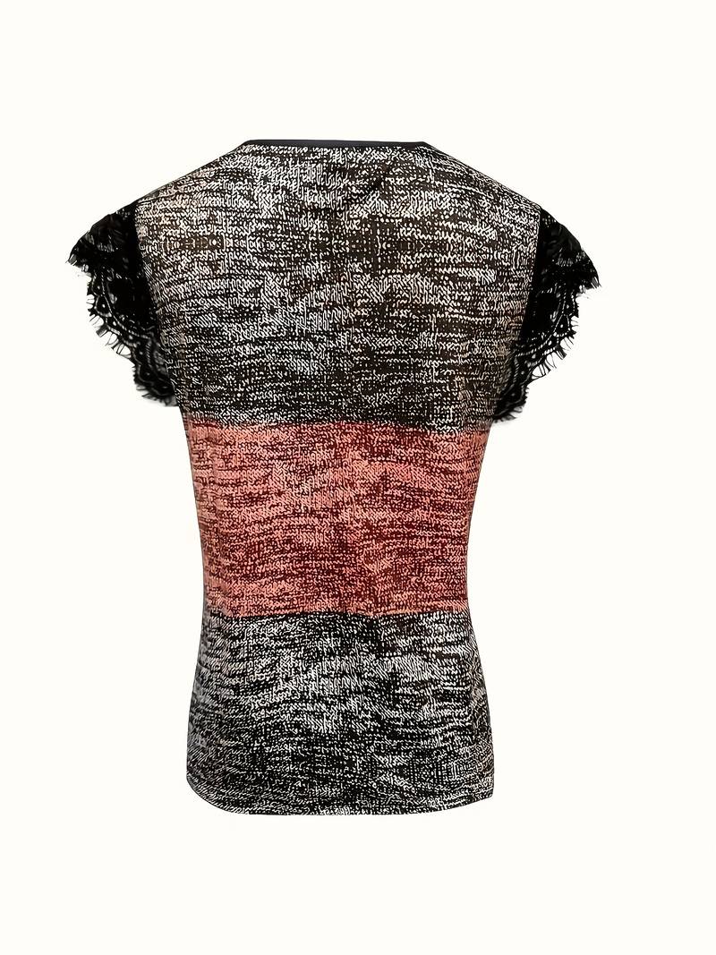 Sydona - Tricou Casual Cu Guler Din Dantelă Și Mâneci Scurte
