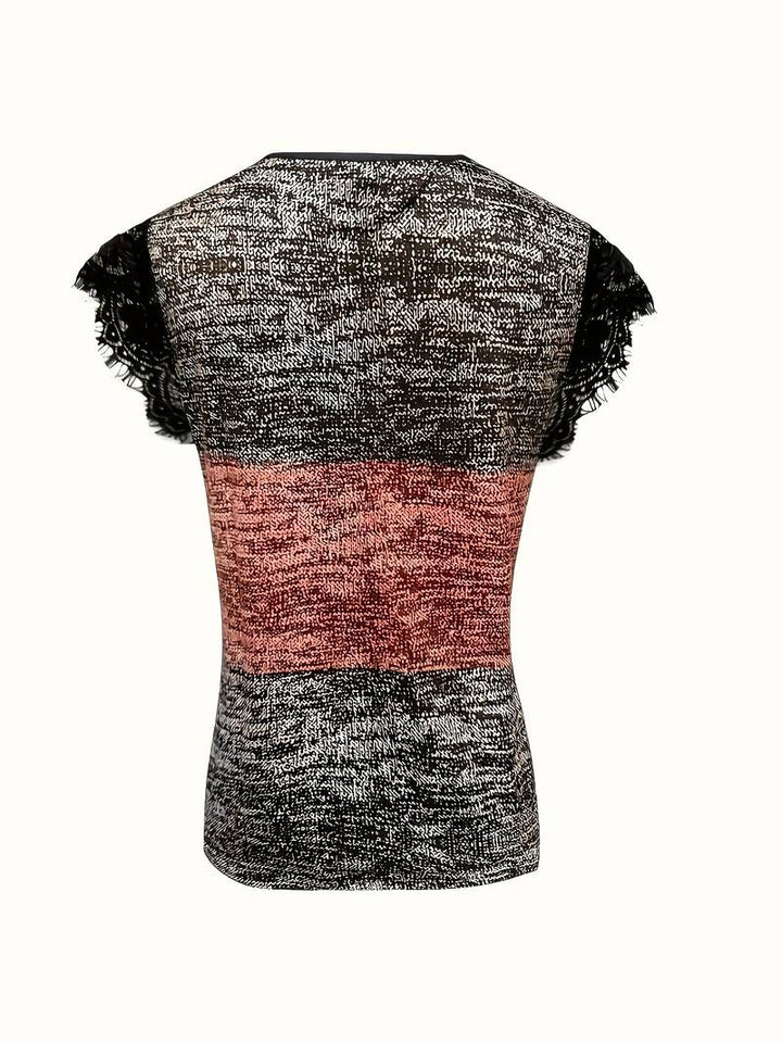 Sydona - Tricou Casual Cu Guler Din Dantelă Și Mâneci Scurte