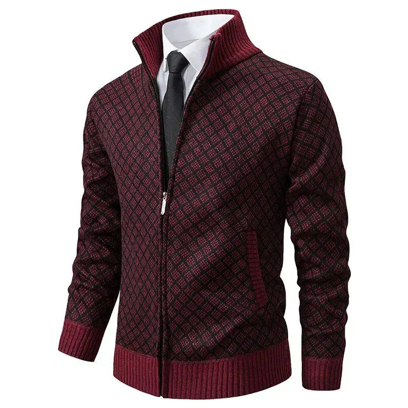 Klarik - Cardigan Din Tricot Cu Fermoar Integral Și Model În Romburi