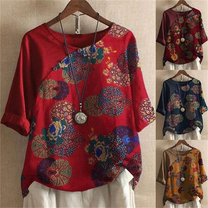 Adoria - Bluză Cu Imprimeu Floral Boho și Nasturi