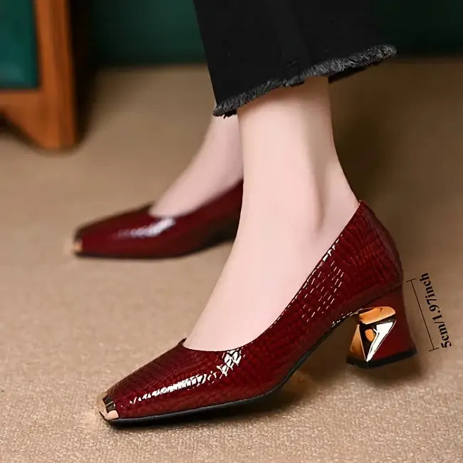 Merja – Pantofi Cu Toc Gros Și Model De Piele De Șarpe