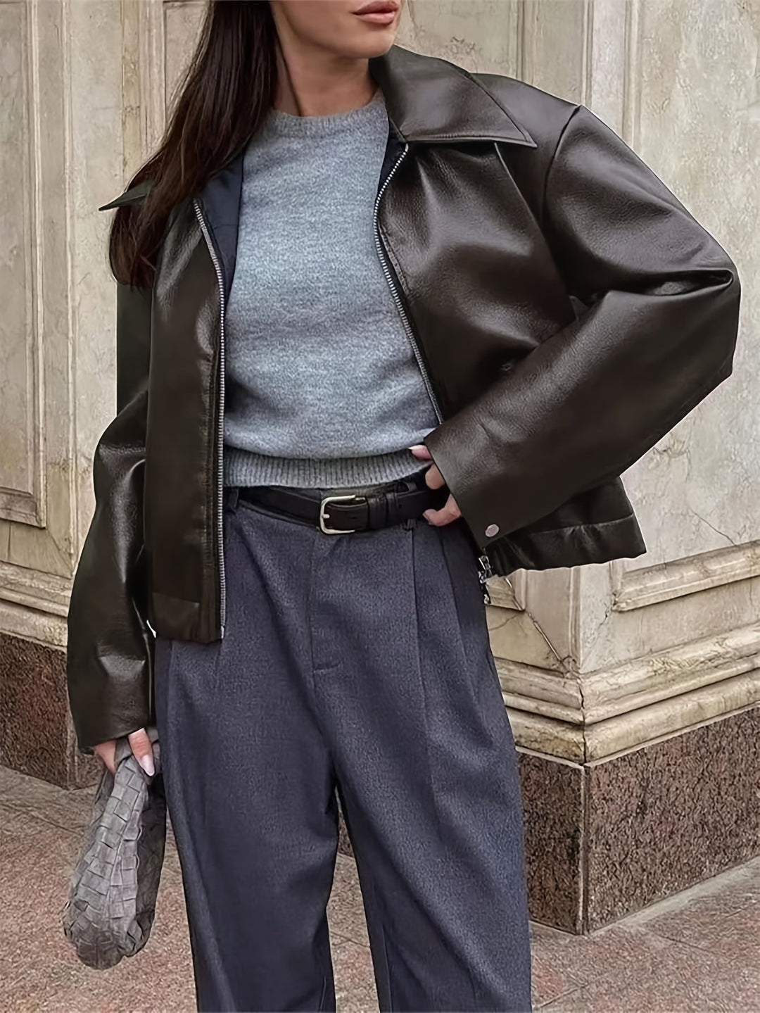 Thida - Jachetă Din Piele Pu Cu Fermoar