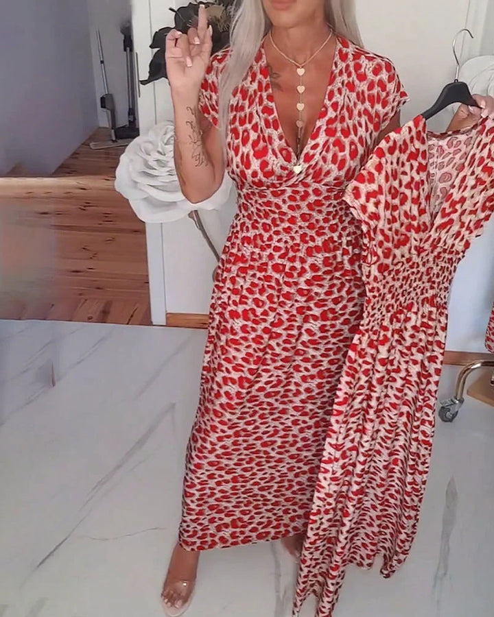 Erendira - Rochie Elegantă Cu Decolteu în V și Imprimeu Leopard