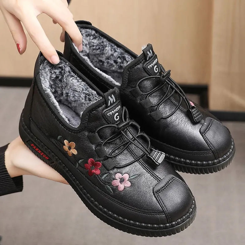 Jaruwan – Ghete Până la Gleznă cu Căptușeală Din Blană și Broderie Florală