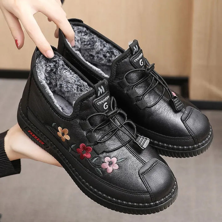 Jaruwan – Ghete Până la Gleznă cu Căptușeală Din Blană și Broderie Florală