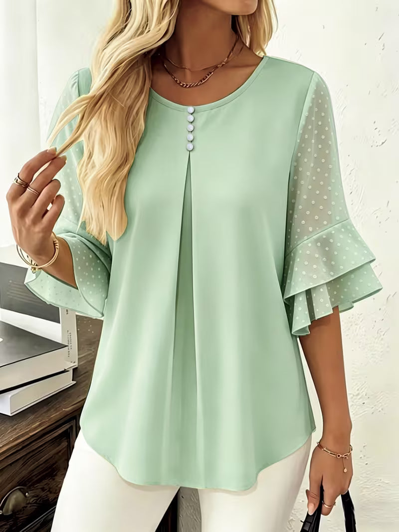 Hurley – Bluză cu Guler Rotund și Mâneci Transparente cu Volane