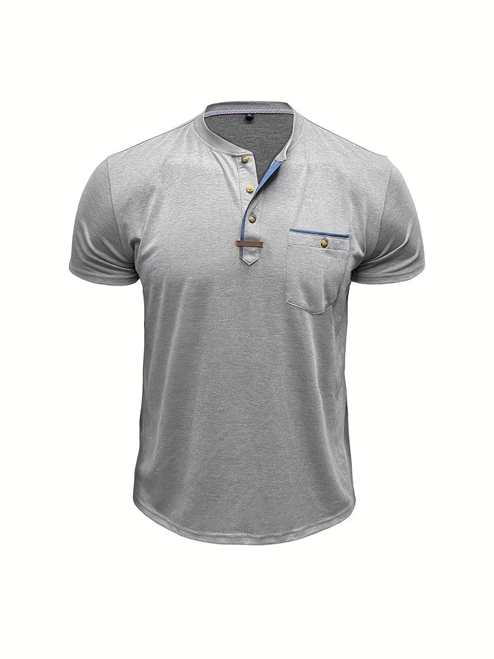 Saxon - Tricou Elegant Cu Guler Rotund și Buzunar