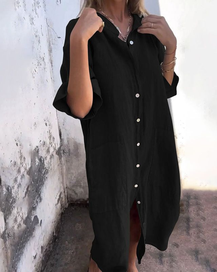 Areti - Rochie Cămașă Elegantă Cu Mânecă Scurtă
