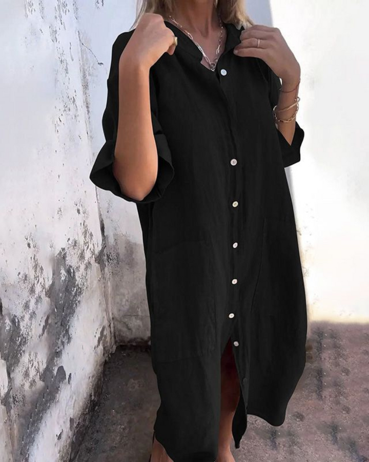 Areti - Rochie Cămașă Elegantă Cu Mânecă Scurtă