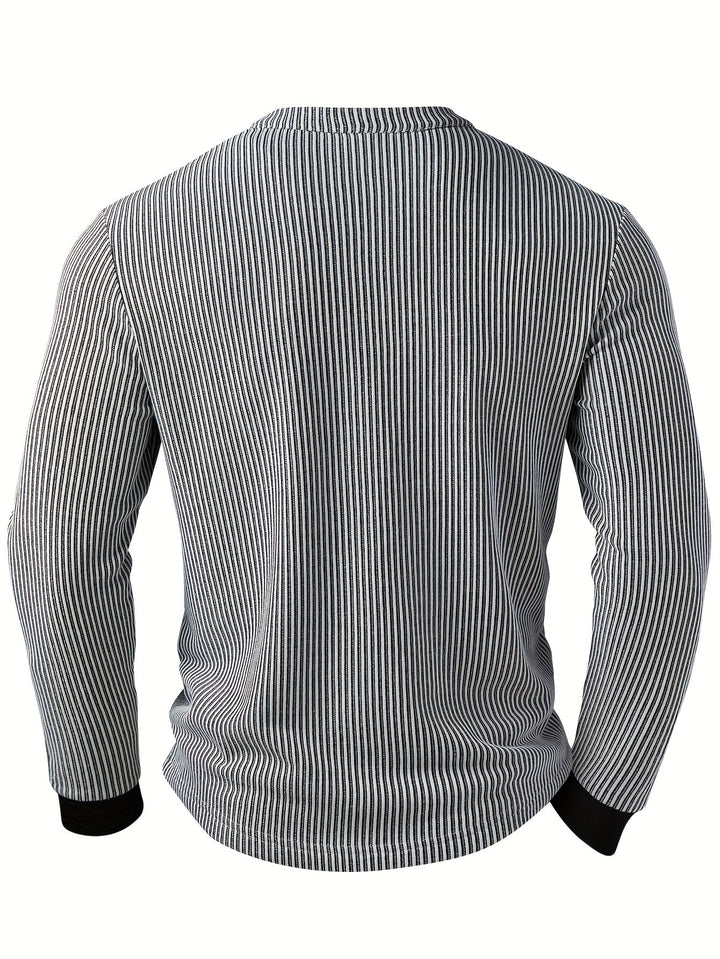 Deegan - Tricou Henley Cu Mâneci Lungi Guler Cu Dungi Și Textură