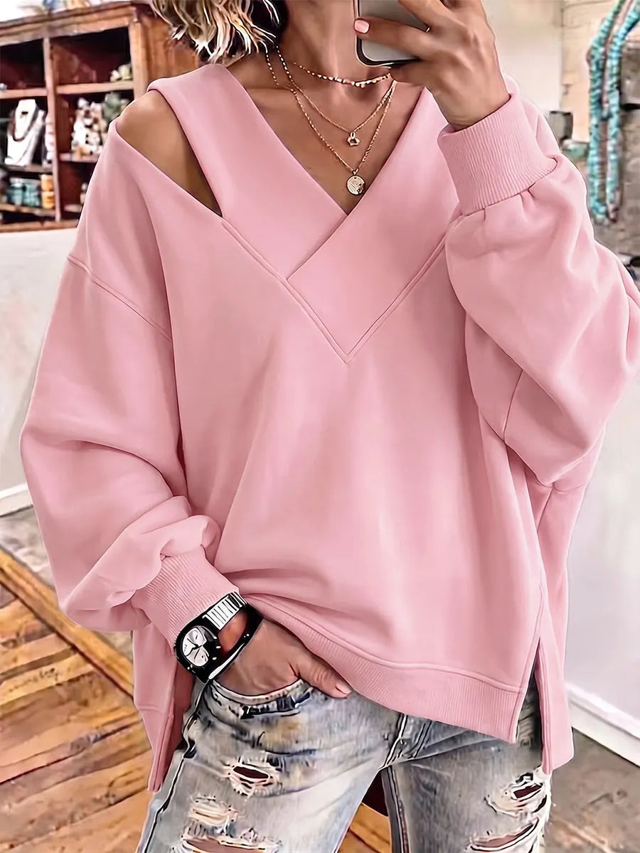 Kirstan - Hanorac Oversized Elegante cu Decupaj și Guler în V
