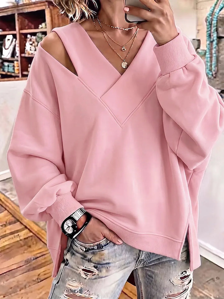 Kirstan - Hanorac Oversized Elegante cu Decupaj și Guler în V