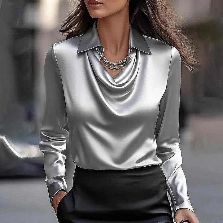 Malvina - Bluză Elegantă Din Satin Cu Decolteu Drapat