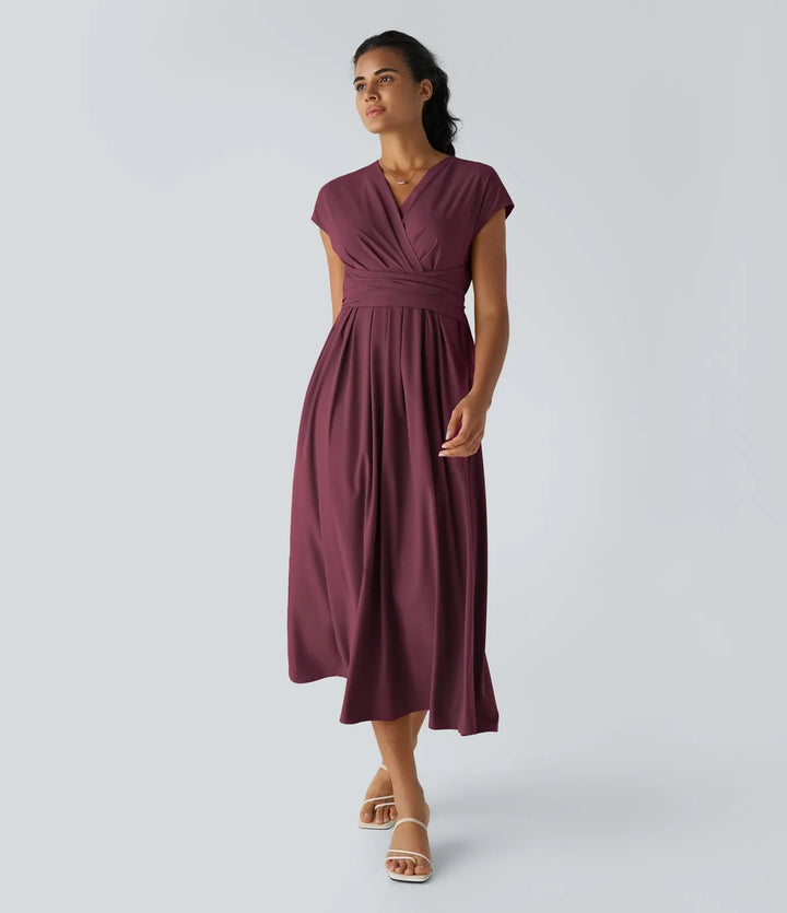 Wilhelmine - Rochie Elegantă Cu Talie Inaltă Si Croi Infășurat