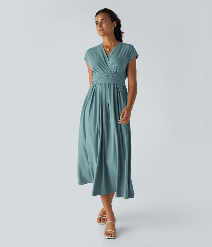 Wilhelmine - Rochie Elegantă Cu Talie Inaltă Si Croi Infășurat