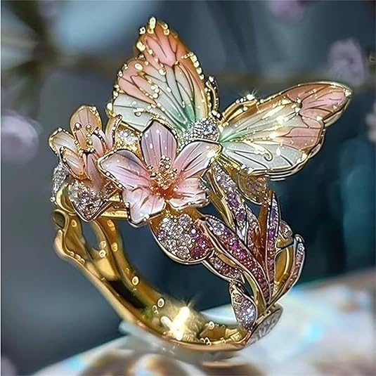 PetalWings - Inel cu Fluture Strălucitor din Natură, cu Zirconiu Cubic