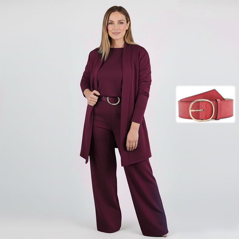 Dorren - Set Elegant Din 3 Piese Cu Cardigan Lung, Top și Pantaloni
