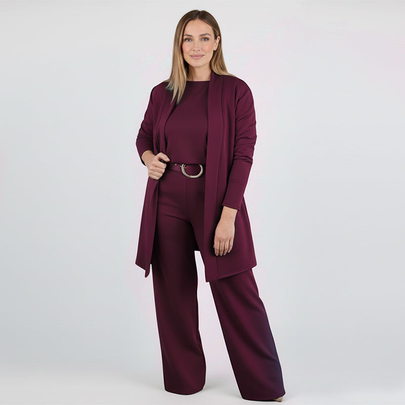 Dorren - Set Elegant Din 3 Piese Cu Cardigan Lung, Top și Pantaloni