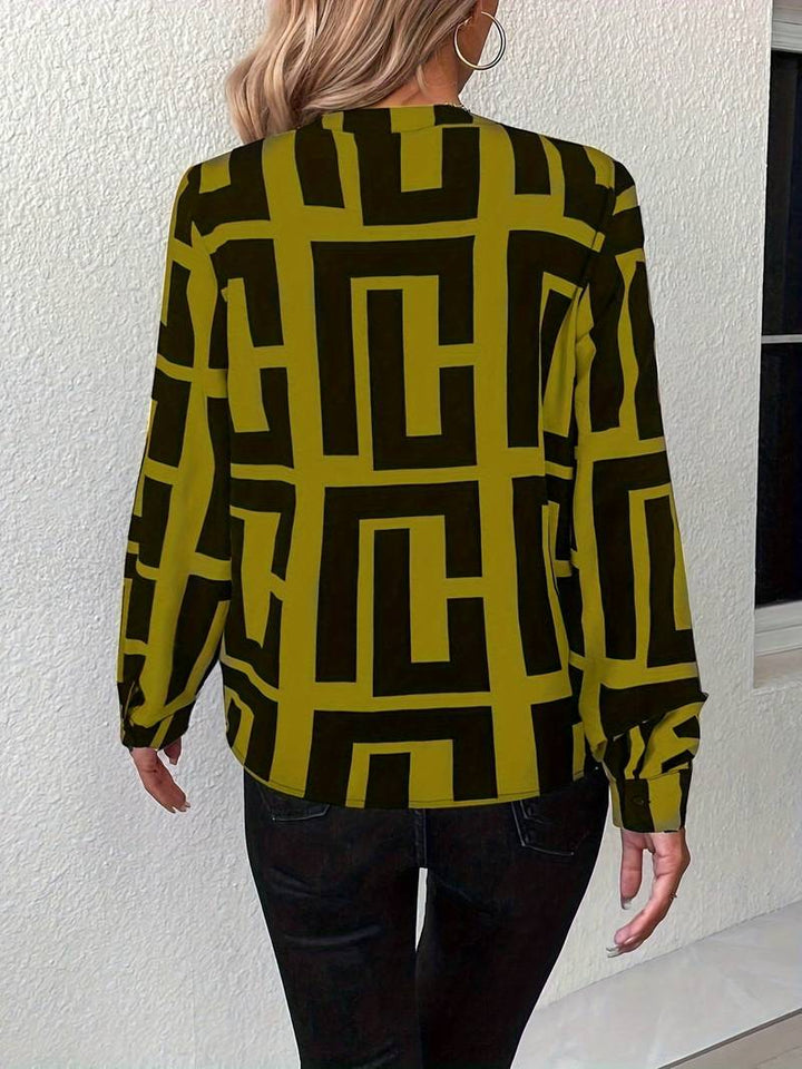 Tzipora - Bluză Elegantă Cu Mâneci Lungi și Imprimeu Geometric
