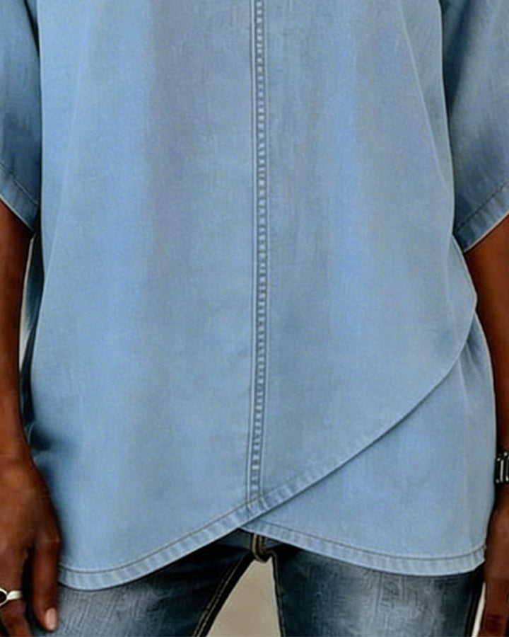 Laritza - Bluză Casual Din Denim Cu Decolteu În V