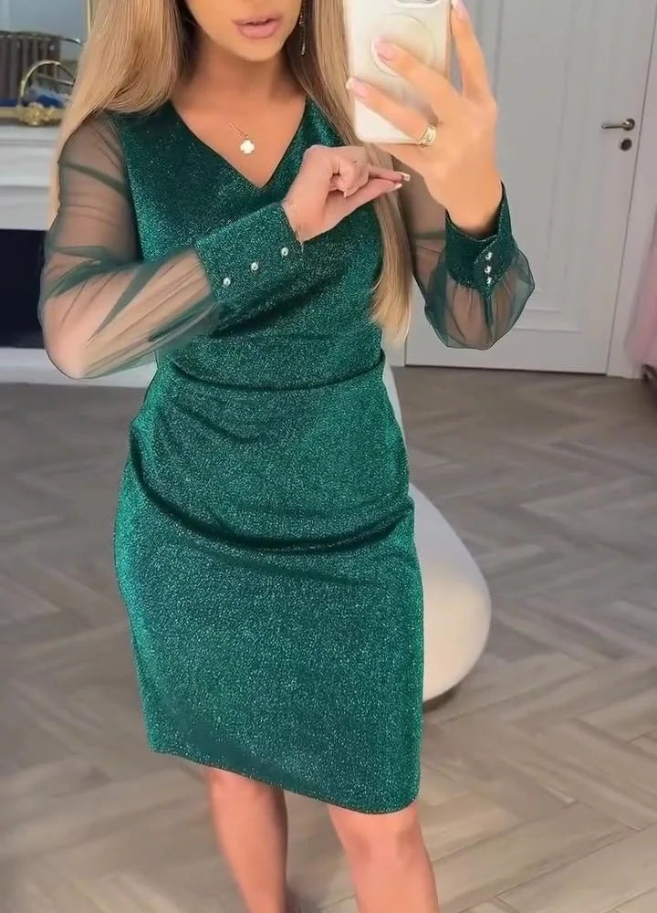 Irisa - Rochie Midi Patchwork Strălucitoare