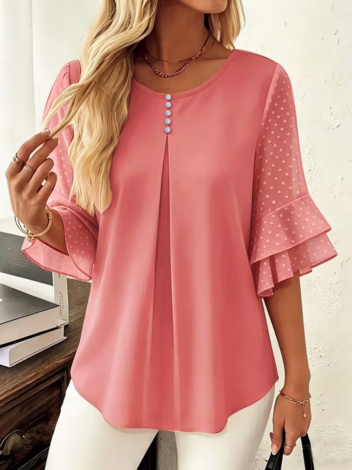 Hurley – Bluză cu Guler Rotund și Mâneci Transparente cu Volane