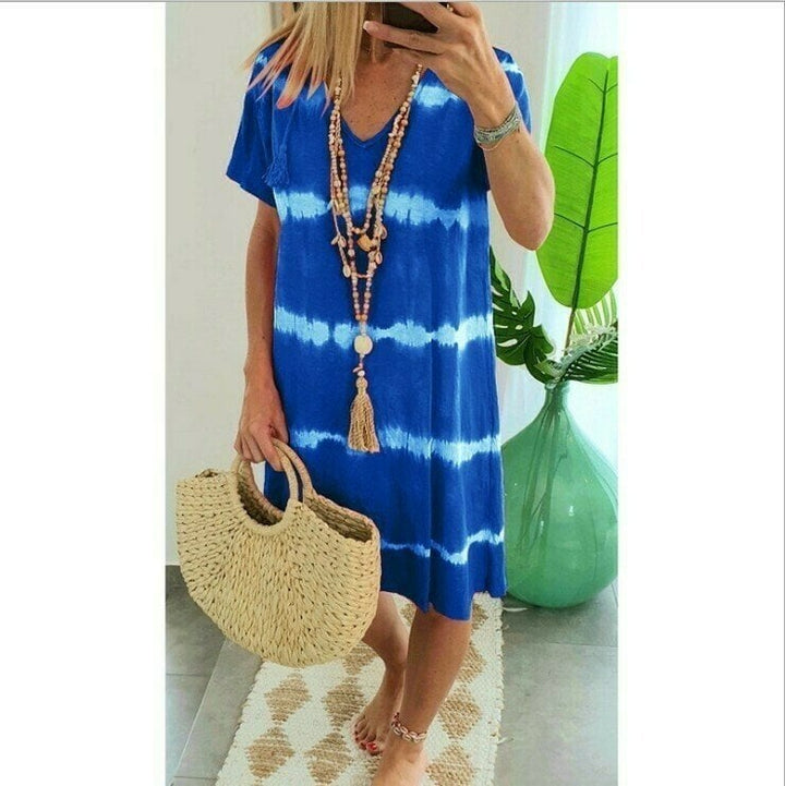 Karlaa - Rochie Largă De Vară Cu Dungi În Stil Batik