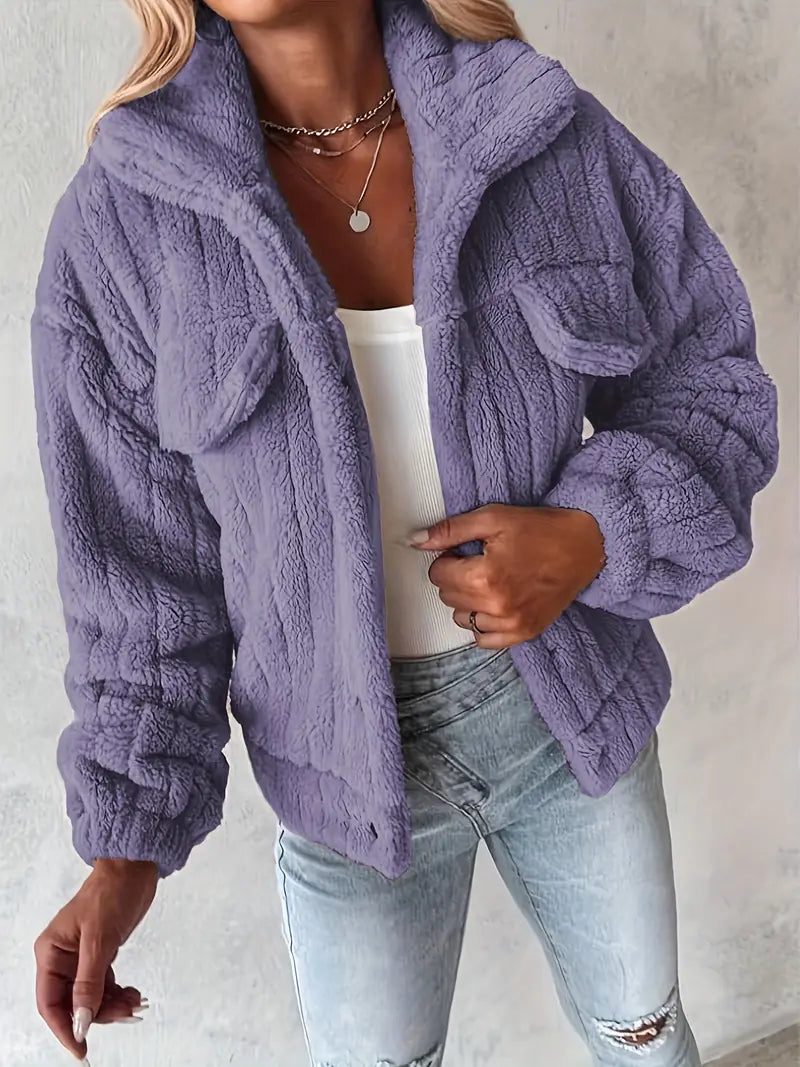 Narin - Jachetă Casual Teddy Cu Buzunar Fals