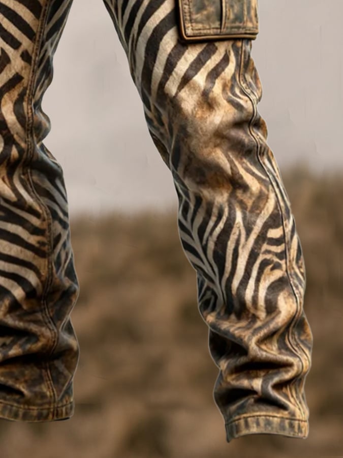 Duckett - Pantaloni Vintage Cu Imprimeu Zebră și Multiple Buzunare