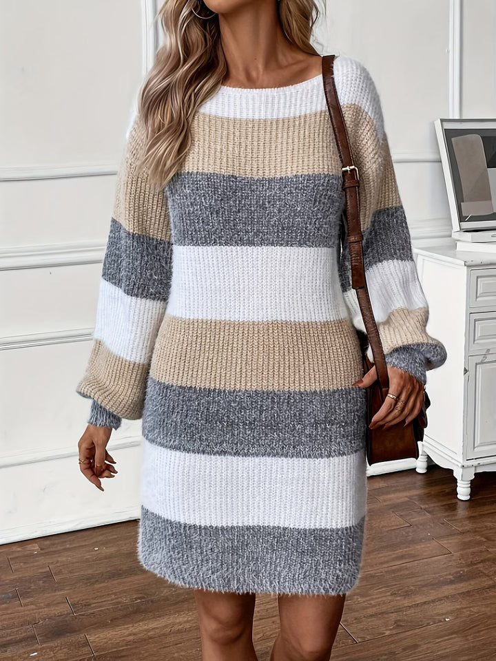 Dastina - Rochie-pulover Tricotată Cu Mâneci Lungi