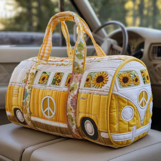 RetroBloom - Geantă de Călătorie Matlasată cu Imprimeu Vintage de Rulotă