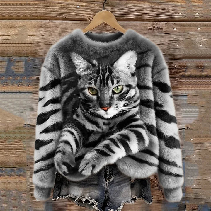 Jules - Hanorac Moale Din Pluș Cu Model Tabby și Tigru