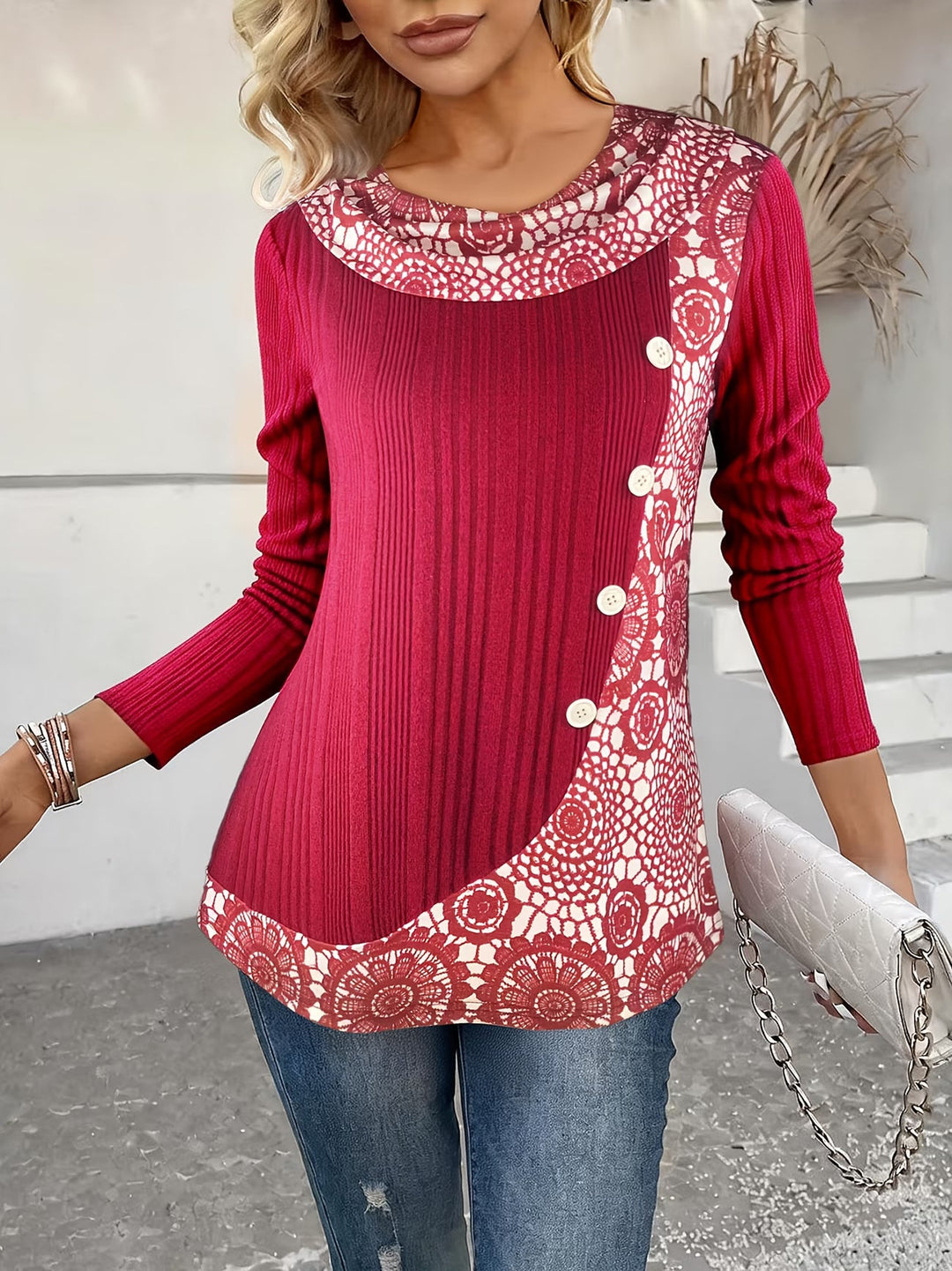 Lizeth - Tricou Cu Mâneci Lungi Și Guler Rotund