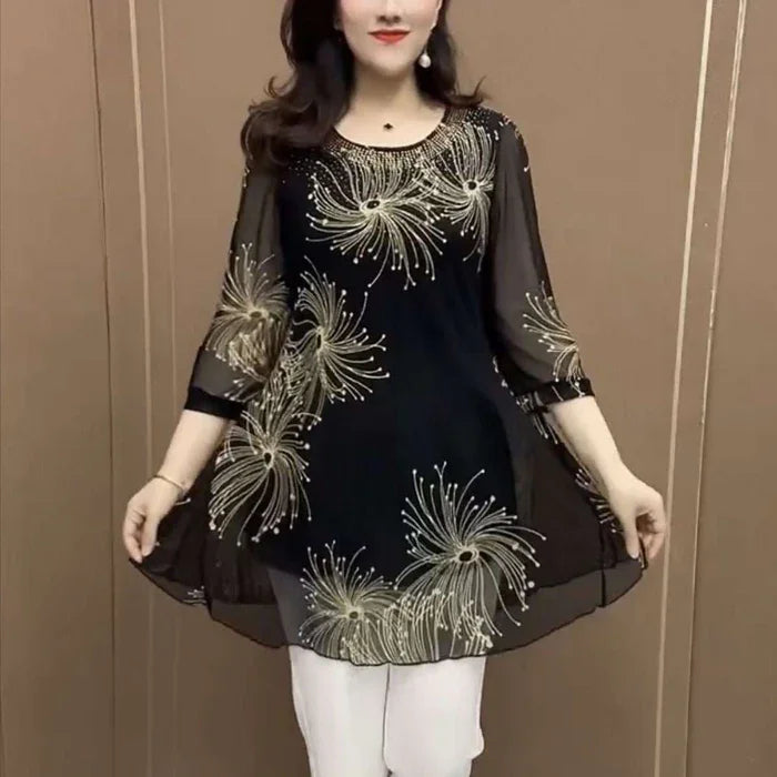 Skirmante - Bluze Din Sifon Imprimate cu Guler Rotund