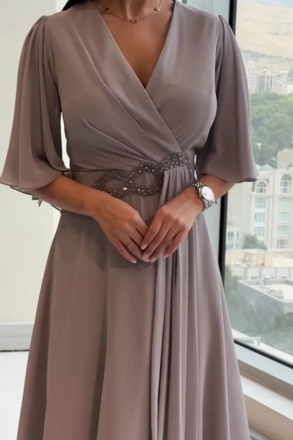 Ezina - Rochie Lungă Elegantă Din șifon