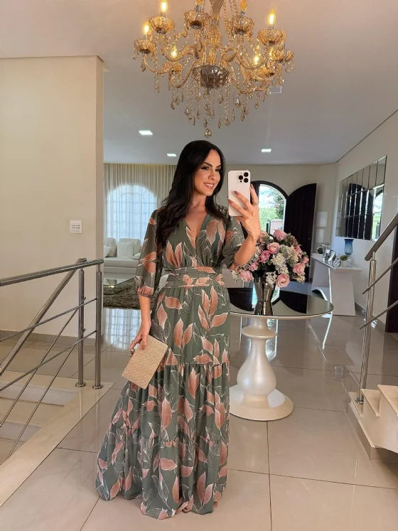 Lella - Rochie Maxi Elegantă Cu Flori
