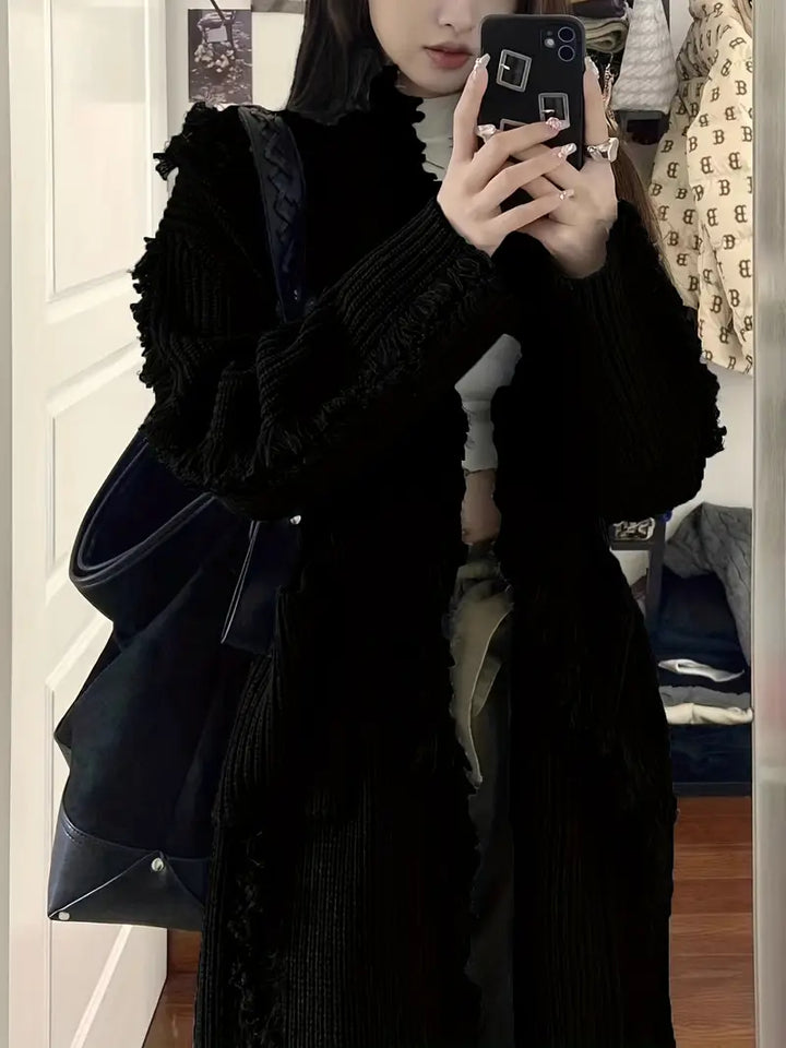 Ramziya - Elegant Lung Ciucure Cardigan Cu Buzunar