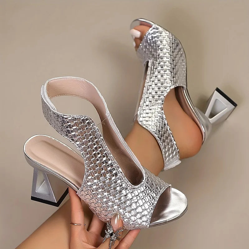Dunnia – Pantofi Eleganți cu Toc și Baretă în Spate Din Materiale țesut