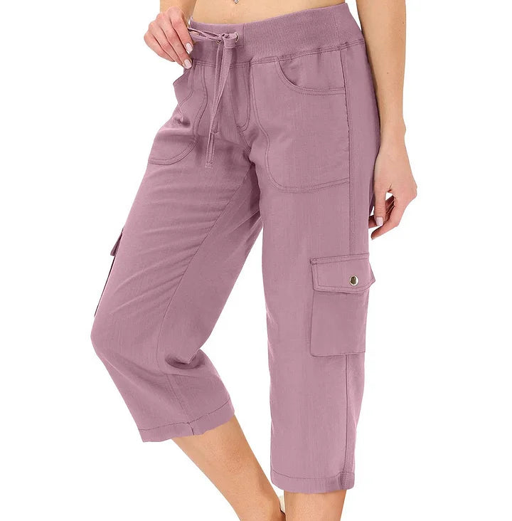 Mileni - Pantaloni Capri Confortabili Cu Talie Înaltă Și Buzunare Practice