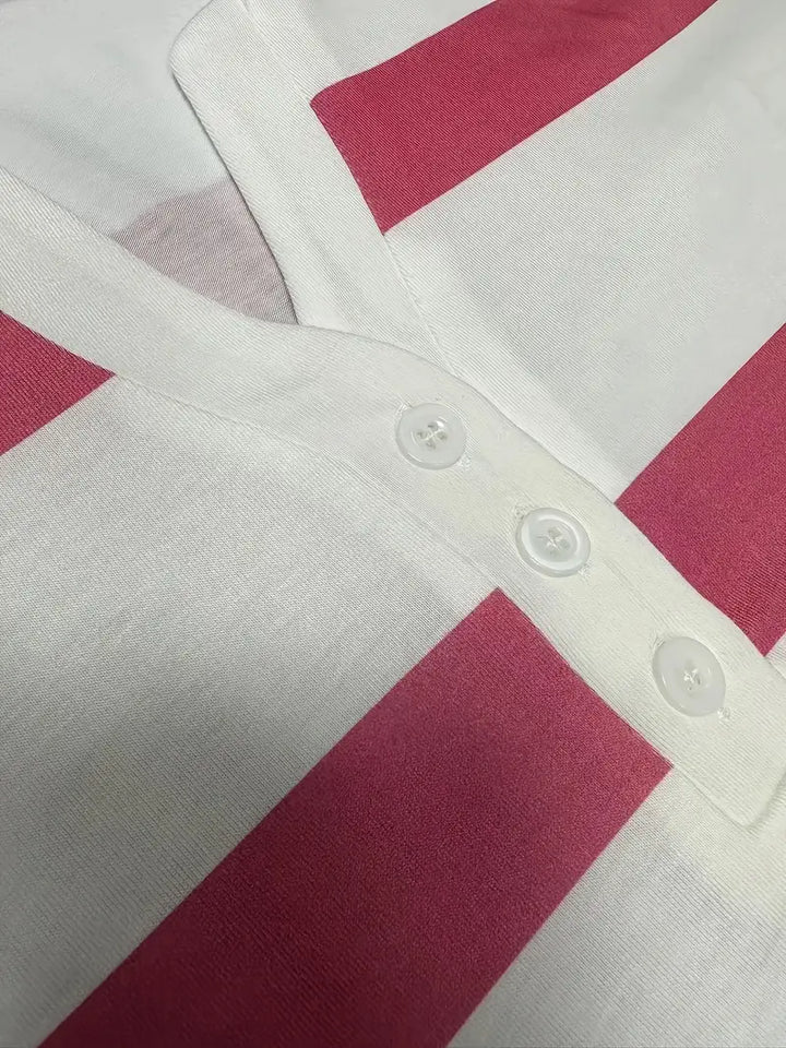 Dakota - Tricou Casual Cu Decolteu în V și Imprimeu Cu Dungi