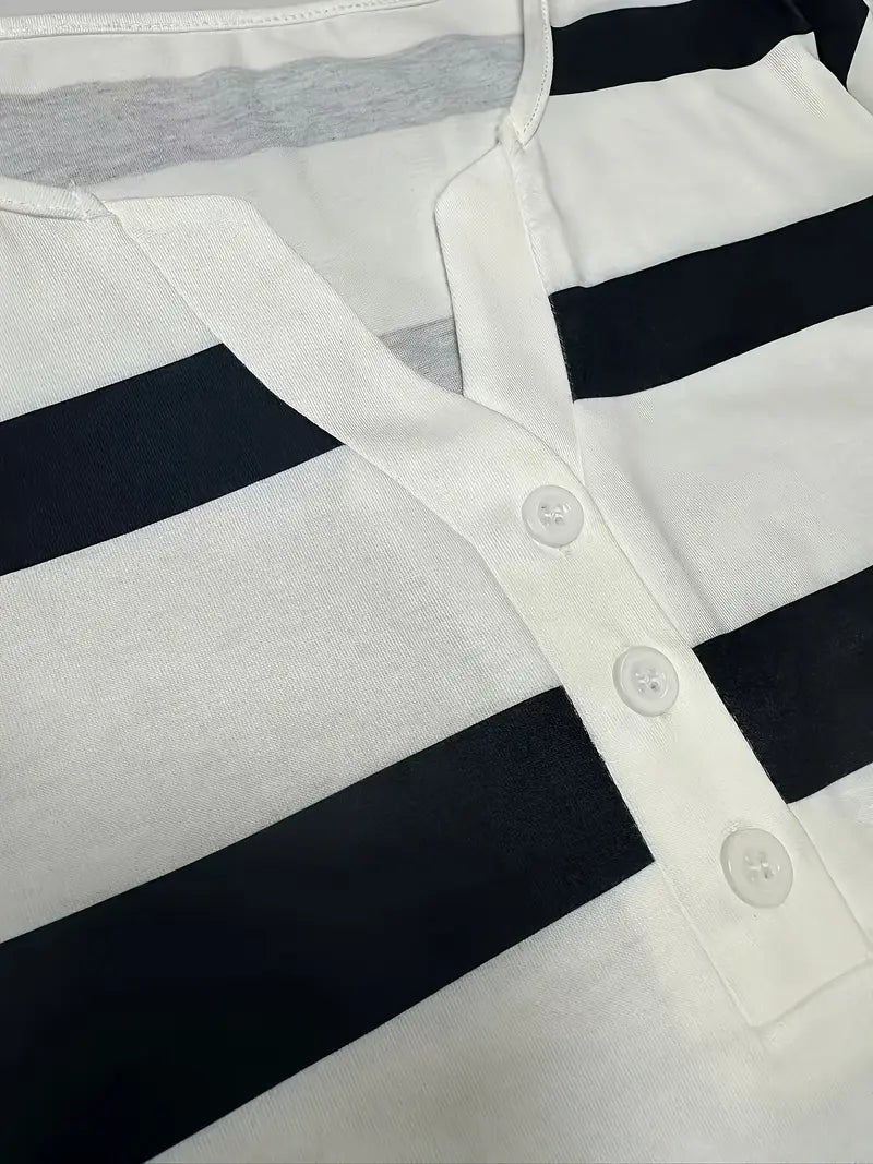 Dakota - Tricou Casual Cu Decolteu în V și Imprimeu Cu Dungi