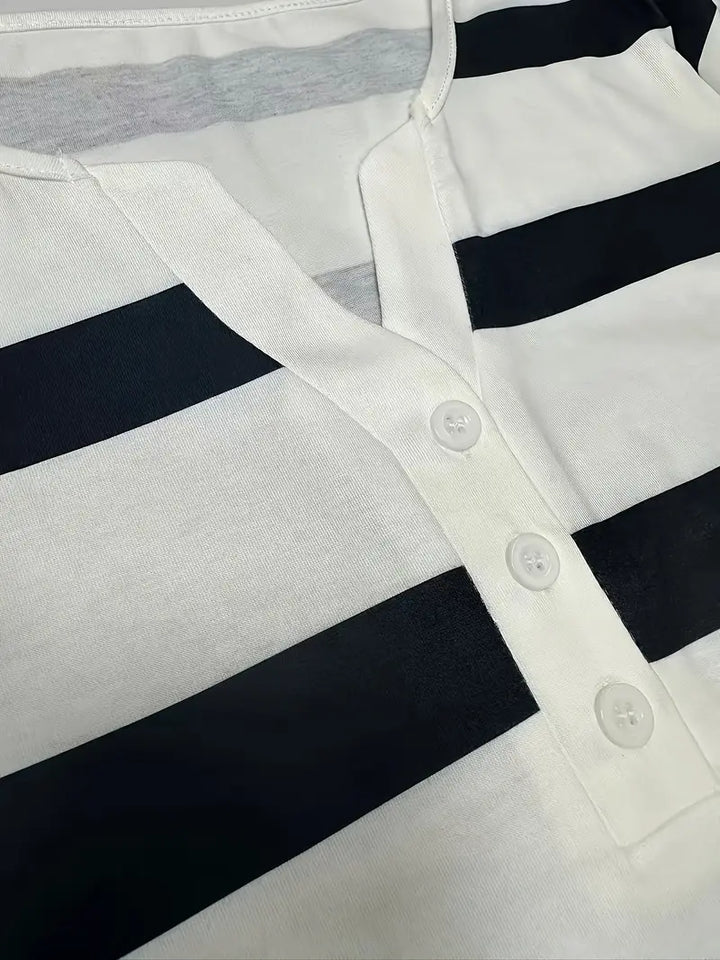 Dakota - Tricou Casual Cu Decolteu în V și Imprimeu Cu Dungi