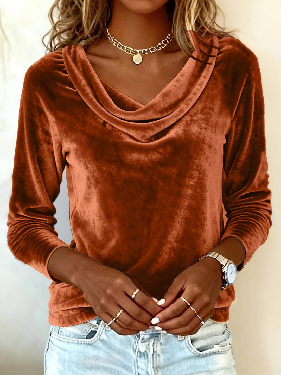 Ghania - Casual Long Sleeve V-Neck T-Shirt
