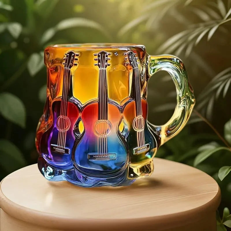 MelodyMug - Cană cu Chitară și Vitralii în Culorile Curcubeului