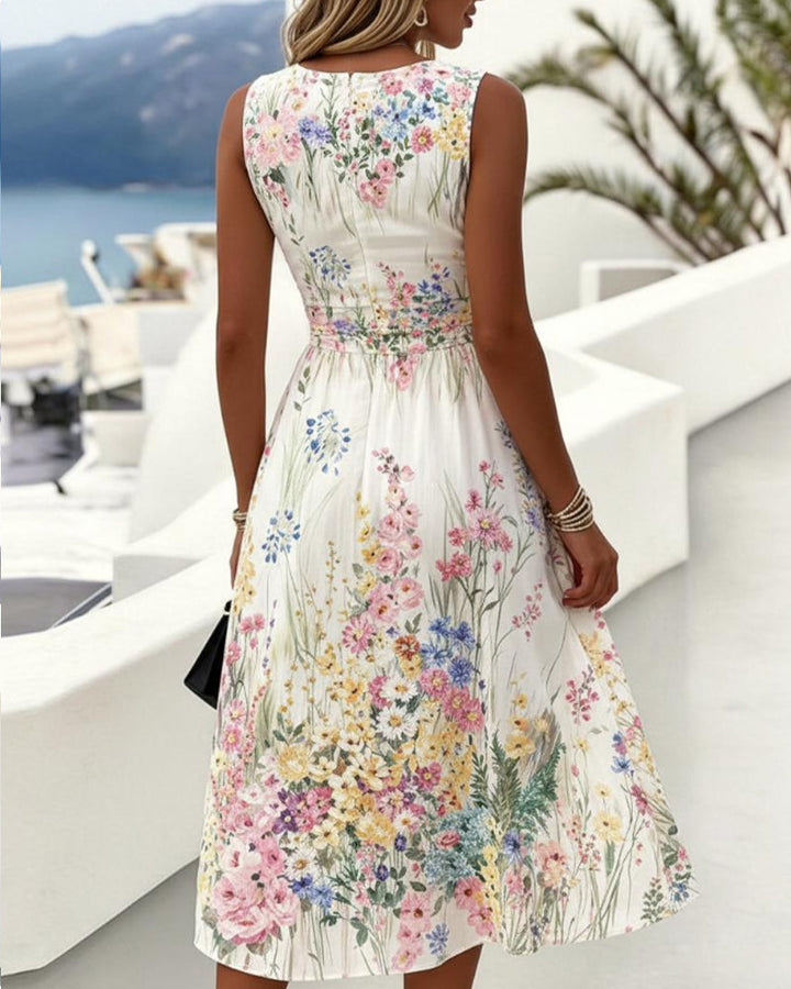 Cristine - Rochie Fără Mâneci cu Imprimeu Floral