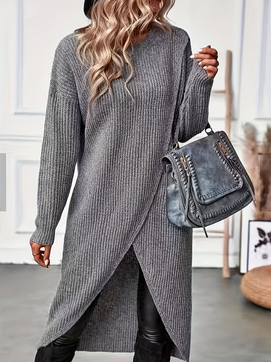 Stefany - Rochie Elegantă Din Tricot Cu Guler Rotund
